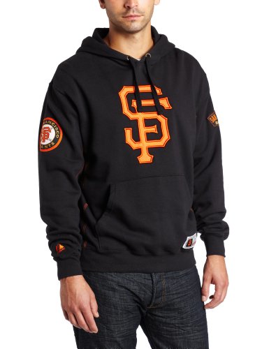 MLB Men's San Francisco Giants Be Proud Long Sleeve Hooded Fleece Pullover, Black/Dark Orange, Small
