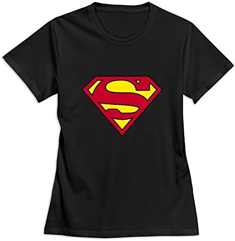 ZYA6W Women Superman Logo Short Sleeve Quotes T-Shirt Black L