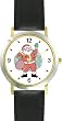 Santa Claus with Bag of Presents (Cartoon) Christmas Theme - WATCHBUDDY&reg; DELUXE TWO-TONE THEME WATCH - Arabic Numbers - Black Leather Strap-Women's Size-Small