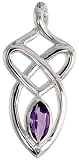 Sterling Silver Celtic Pendant, w/ Marquise Cut Natural Amethyst Stone, 1 1/8" (29mm) tall