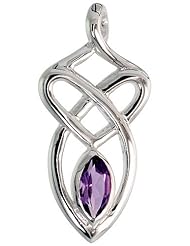 Sterling Silver Celtic Motherhood Knot Pendant w/ Natural Amethyst, 1 1/8 inch (29 mm) tall