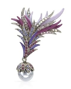 RUCINNI Enamel Faux Pearl and Crystal Women Brooch. Length 63 mm. Total Item weight 10 g.