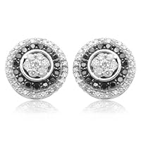 10k White Gold Black and White Diamond Cluster Earrings (1/2 cttw)