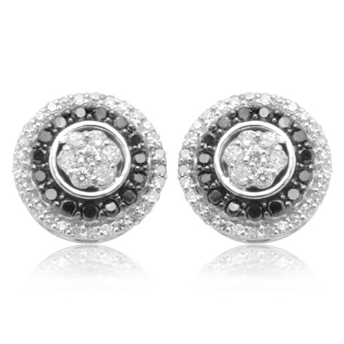 10k White Gold Black and White Diamond Cluster Earrings (1/2 cttw)
