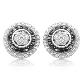 10k White Gold Black and White Diamond Cluster Earrings (1/2 cttw)