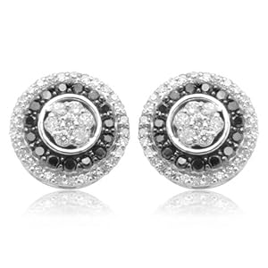 Buy 10k White Gold Black and White Diamond Cluster Earrings (1 2 cttw) by Amazon.com Collection