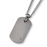 Chisel Brushed Titanium and Diamond Dog Tag on 22 Inch Chain