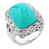14K WG Cushion Cut Sleeping Beauty Turquoise & Diamond Ring