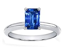 1.00 cttw Genuine Solitaire Emerald Cut Sapphire Engagement Ring - 14kt White Gold