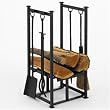 Woodfield Black Wood Holder with Tools Tool Set for Fireplace