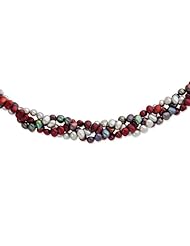 Sterling Silver 6-7mm Red/Black/Silver Fw Cultured Pearl W/2in Ext. Necklac