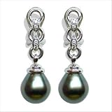 18K white gold Drop Black Tahitian cultured pearl and diamond earring