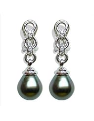 18K white gold Drop Black Tahitian cultured pearl and diamond earring