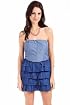 Mystree Chic Ruffled Strapeless Peplum Dress in Denim Blue