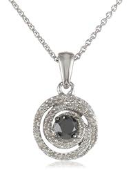 Sterling Silver Black and White Diamond Swirl Pendant Necklace (1/2 cttw, I-J Color, I3 Clarity), 18"
