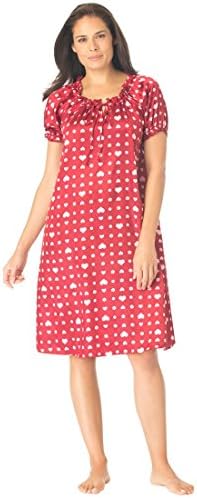 Amoureuse Women's Plus Size Satin Peasant Trapeze Sleepshirt (Red Heart