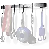 Rack It Up Utensil Bar Wall Pot Rack, with 8 Hooks, Steel Gray