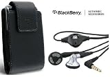 OEM (Original) Leather Case Carrying Pouch and Handsfree Headset Headphones for Blackberry Verizon Storm 9530 (Thunder 9500)