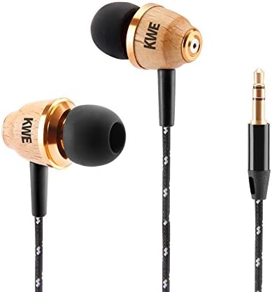 Stereo Earphones Wood Earbuds Premium Wooden Headphones Noise canceling, for iPhone, iPod, iPad, Android Smartphone, Tablet, MP3 Players (Beige)