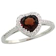 14k White Gold Ladies' Heart Stone Ring, w/ 0.74 Total Carat Heart-shaped Garnet Stone & Brilliant Cut Diamonds, 5/16 (8mm) wide, size 7