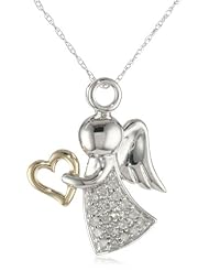 10k Two-Tone Gold Angel Pendant (1/6 cttw, I-J Color, I2-I3 Clarity)