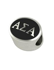 Alpha Sigma Alpha Black Antique Oval Sorority Bead Charm Fits Most Pandora Style Bracelets. High Quality Bead in Stock for Fast Shipping