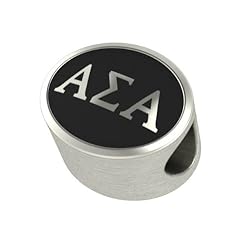 Alpha Sigma Alpha Black Antique Oval Sorority Bead Charm Fits Most Pandora Style Bracelets. High Quality Bead in Stock for Fast Shipping