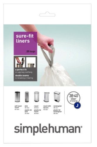 simplehuman Trash Can Liner J, 38-40 Liters 10-10.5 Gallons, 20-Count Boxes (Pack of 3) by simplehuman