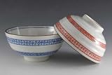 LGS302 清水焼・京焼 夫婦茶碗 飯碗 染赤帯古紋(そめあかおびこもん) lgs