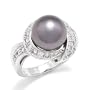 Tahitian Black Pearl Ring with Diamonds in 14K White Gold