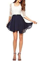 Sexy Striped Print Chiffon Knee Length Lace Belted Prom Dress/Mini Dress 