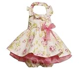 Bonnie Jean Baby/NEWBORN 3M-9M 2-Piece PINK YELLOW GREEN GLITTER FLORAL PRINT HALTER Special Occasion Flower Girl Easter Party Dress