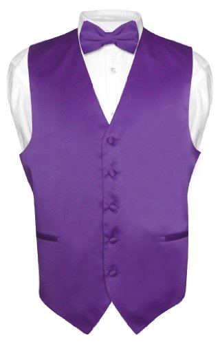 Men's Dress Vest & BowTie Solid PURPLE INDIGO Color Bow Tie Set for Suit or Tux