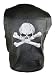 Men's Black Skull and Bones Embroidered Leather Biker Vest - Size : Medium