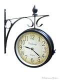 Outdoor Train Station Double 2-Sided Clock Thermometer