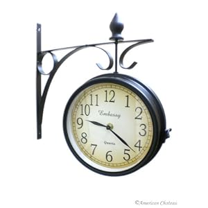 Outdoor Train Station Double 2-Sided Clock Thermometer