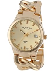 Akribos XXIV Womens AK608YG Impeccable Diamond Swiss Quartz Twist Chain Bracelet Watch