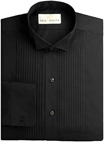 Men's Formal Tuxedo Shirt Collection (Medium - 32/33 Sleeve, 901-01 - 1/4 Pleat Wing - Black)
