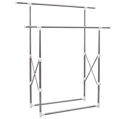 SONGMICS Double Rod Adjustable Garment Rack Collapsible & Portable ULLR501W