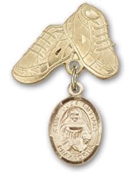 14K Gold Baby Badge with St. Julia Billiart Charm and Baby Boots Pin