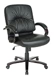 Leather Mid Back Chair With Mahogany Finish Wood Base and Arms By Office Star