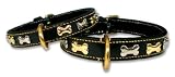 24 inch Bone Leather dog collar - black leather dog collar for your pet