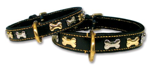 20 inch Bone Leather dog collar - black leather dog collar for your pet