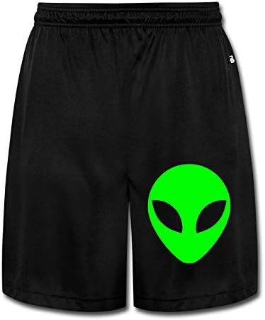 LCYC Men's Jogging Shorts Green Alien Head UFO Cartoon Black Size L