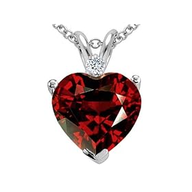 2.02 cttw Genuine Garnet and Diamond Heart Pendant in 14k White Gold by