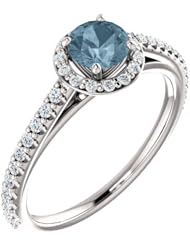 10K White Gold Round Cut Blue and White Diamond Halo-Style Ring -- LIFETIME WARRANTY