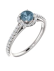 18K White Gold Round Cut Blue and White Diamond Halo-Style Ring -- LIFETIME WARRANTY