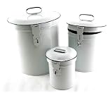 French Country Canister Set ~ Kitchen Storage Canisters E2~ Decorative Containers ~ White Retro Enamel
