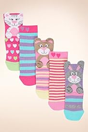 5 Pairs of Younger Girls Assorted 3D Animal Socks