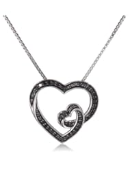 Sterling Silver 1/5cttw, Black Diamond Heart Pendant Necklace, 18"